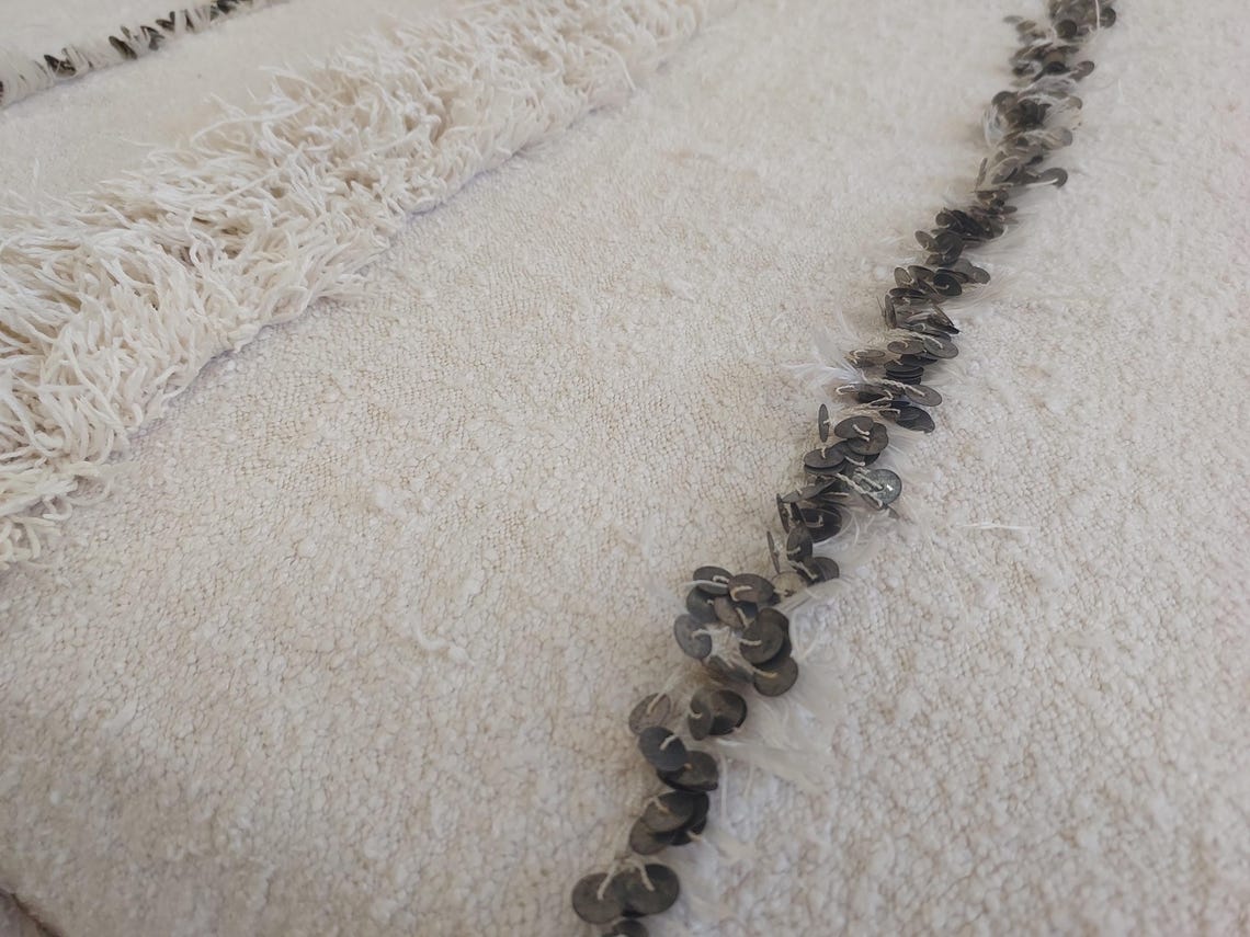 Authentic Vintage Moroccan Handira: White Wedding Blanket, Hand-Woven Berber Wool Throw Rug MoroccanBazzArts