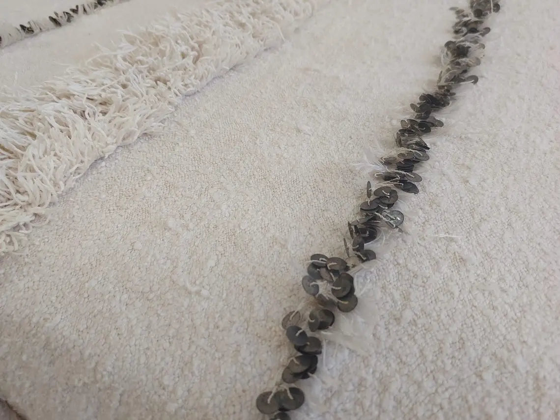 Authentic Vintage Moroccan Handira: White Wedding Blanket, Hand-Woven Berber Wool Throw Rug MoroccanBazzArts