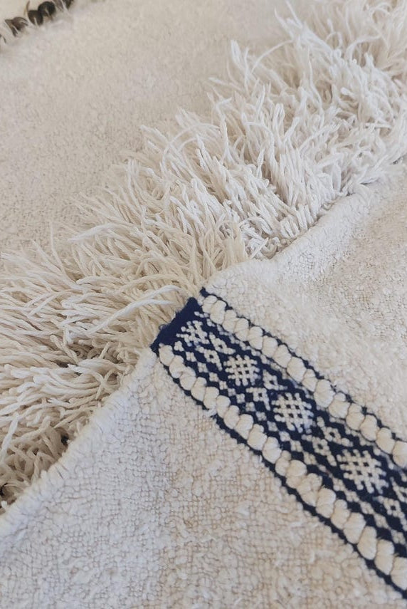 Authentic Vintage Moroccan Handira: White Wedding Blanket, Hand-Woven Berber Wool Throw Rug MoroccanBazzArts