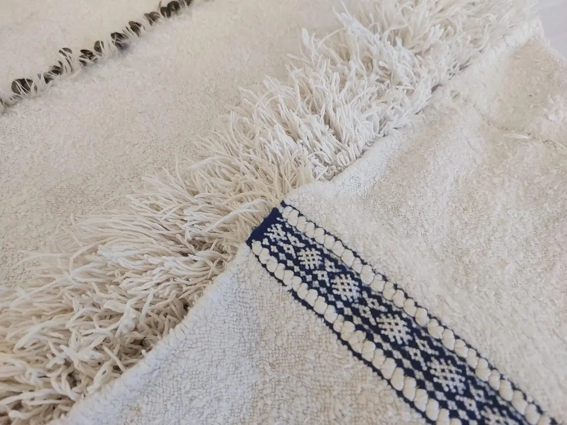 Authentic Vintage Moroccan Handira: White Wedding Blanket, Hand-Woven Berber Wool Throw Rug MoroccanBazzArts