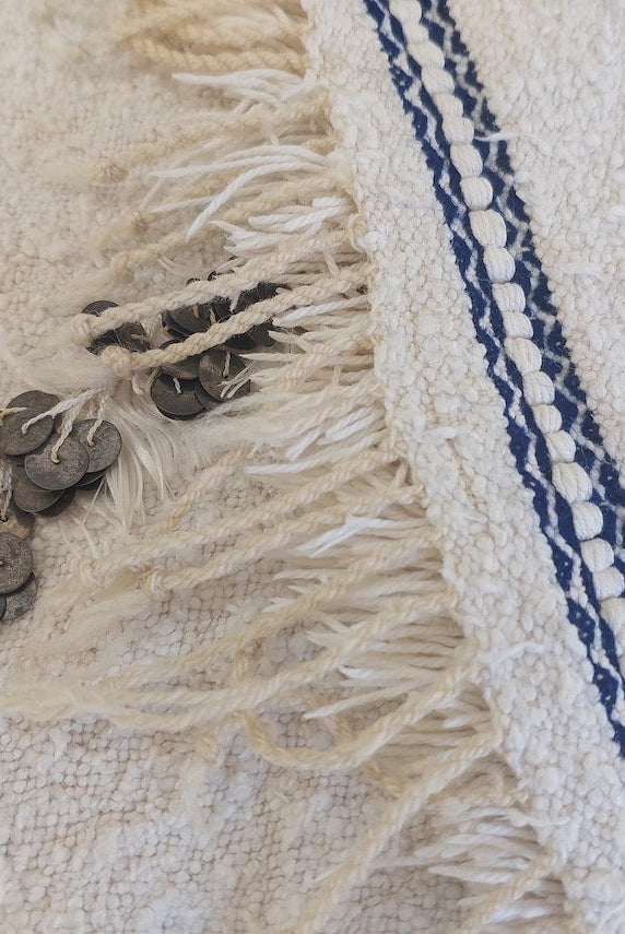 Authentic Vintage Moroccan Handira: White Wedding Blanket, Hand-Woven Berber Wool Throw Rug MoroccanBazzArts