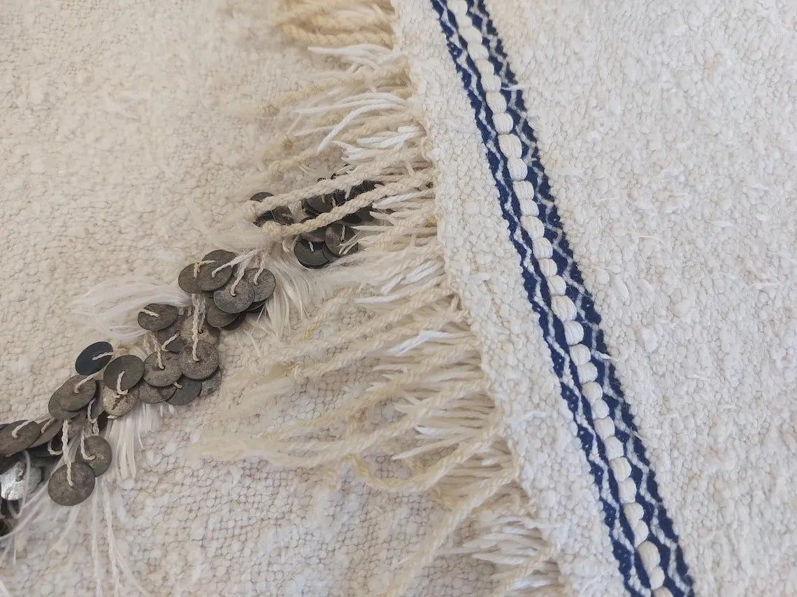 Authentic Vintage Moroccan Handira: White Wedding Blanket, Hand-Woven Berber Wool Throw Rug MoroccanBazzArts