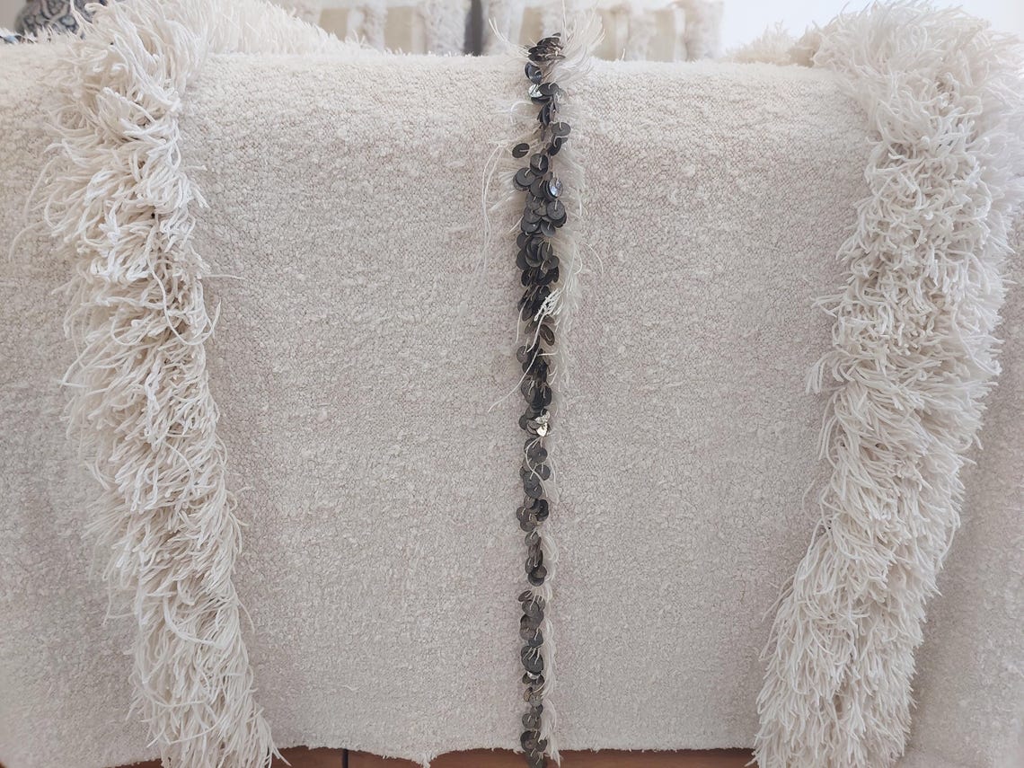 Authentic Vintage Moroccan Handira: White Wedding Blanket, Hand-Woven Berber Wool Throw Rug MoroccanBazzArts
