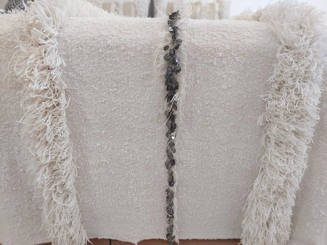 Authentic Vintage Moroccan Handira: White Wedding Blanket, Hand-Woven Berber Wool Throw Rug MoroccanBazzArts