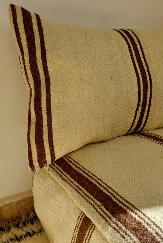 Vintage Berber Wool Moroccan Pouf Set With Pillow - Handmade Flatweave Ottoman Floor Cushions MoroccanBazzArts