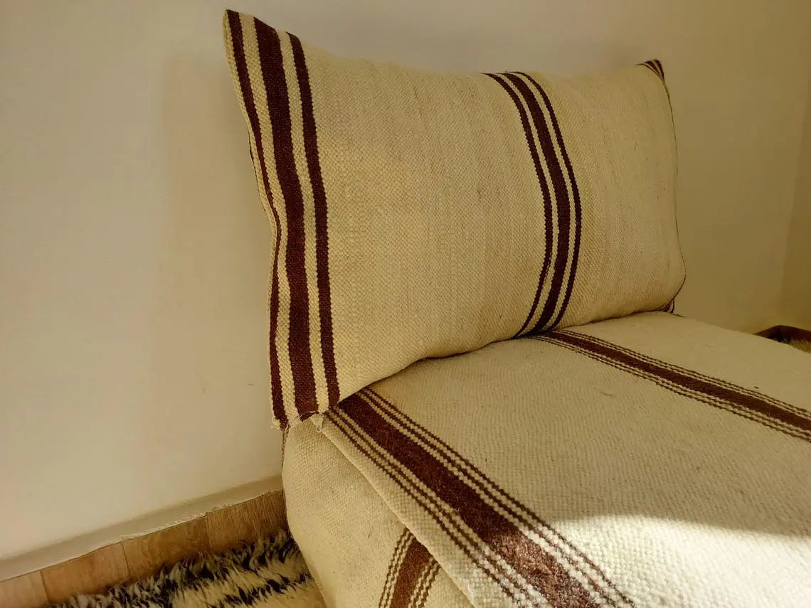 Vintage Berber Wool Moroccan Pouf Set With Pillow - Handmade Flatweave Ottoman Floor Cushions MoroccanBazzArts