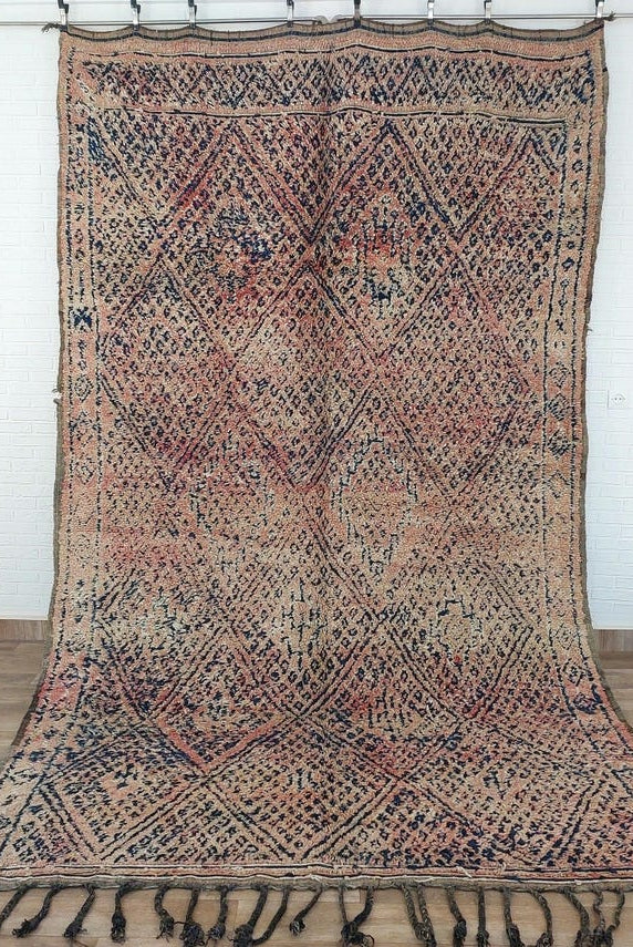 Vintage Moroccan Rug: Handknotted Wool Zayan Indigo Blue 7.3x11.7 Ft MoroccanBazzArts