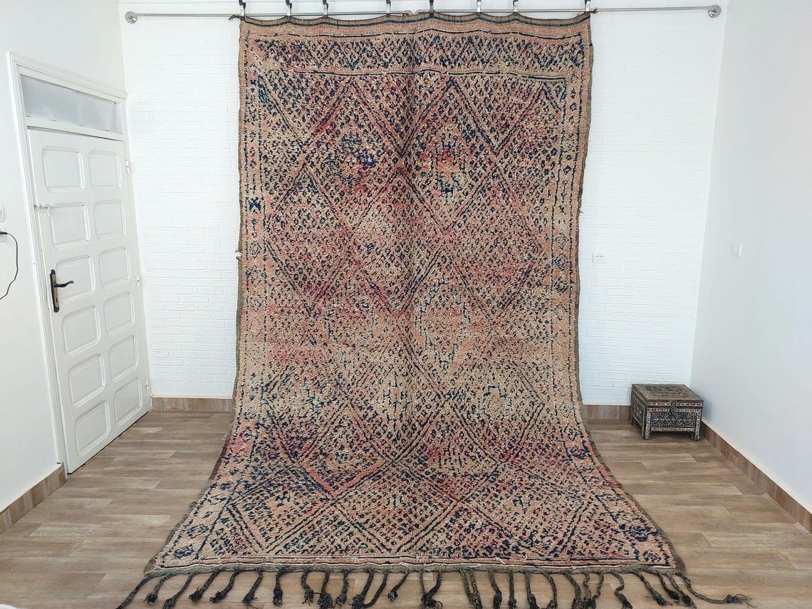 Vintage Moroccan Rug: Handknotted Wool Zayan Indigo Blue 7.3x11.7 Ft MoroccanBazzArts