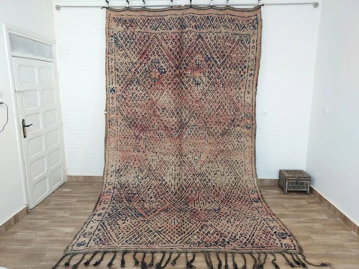Vintage Moroccan Rug: Handknotted Wool Zayan Indigo Blue 7.3x11.7 Ft MoroccanBazzArts