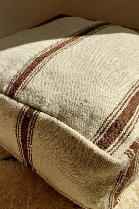 Vintage Berber Wool Moroccan Pouf Set With Pillow - Handmade Flatweave Ottoman Floor Cushions MoroccanBazzArts
