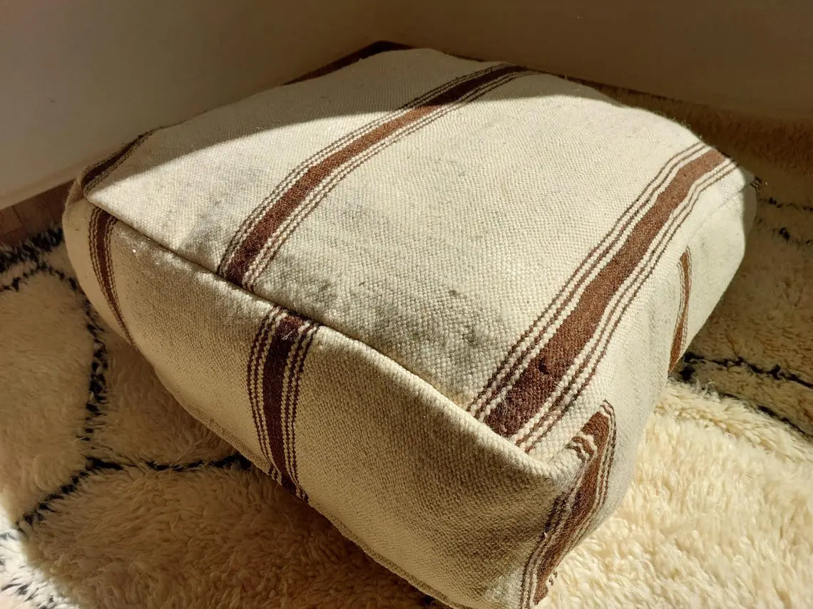 Vintage Berber Wool Moroccan Pouf Set With Pillow - Handmade Flatweave Ottoman Floor Cushions MoroccanBazzArts