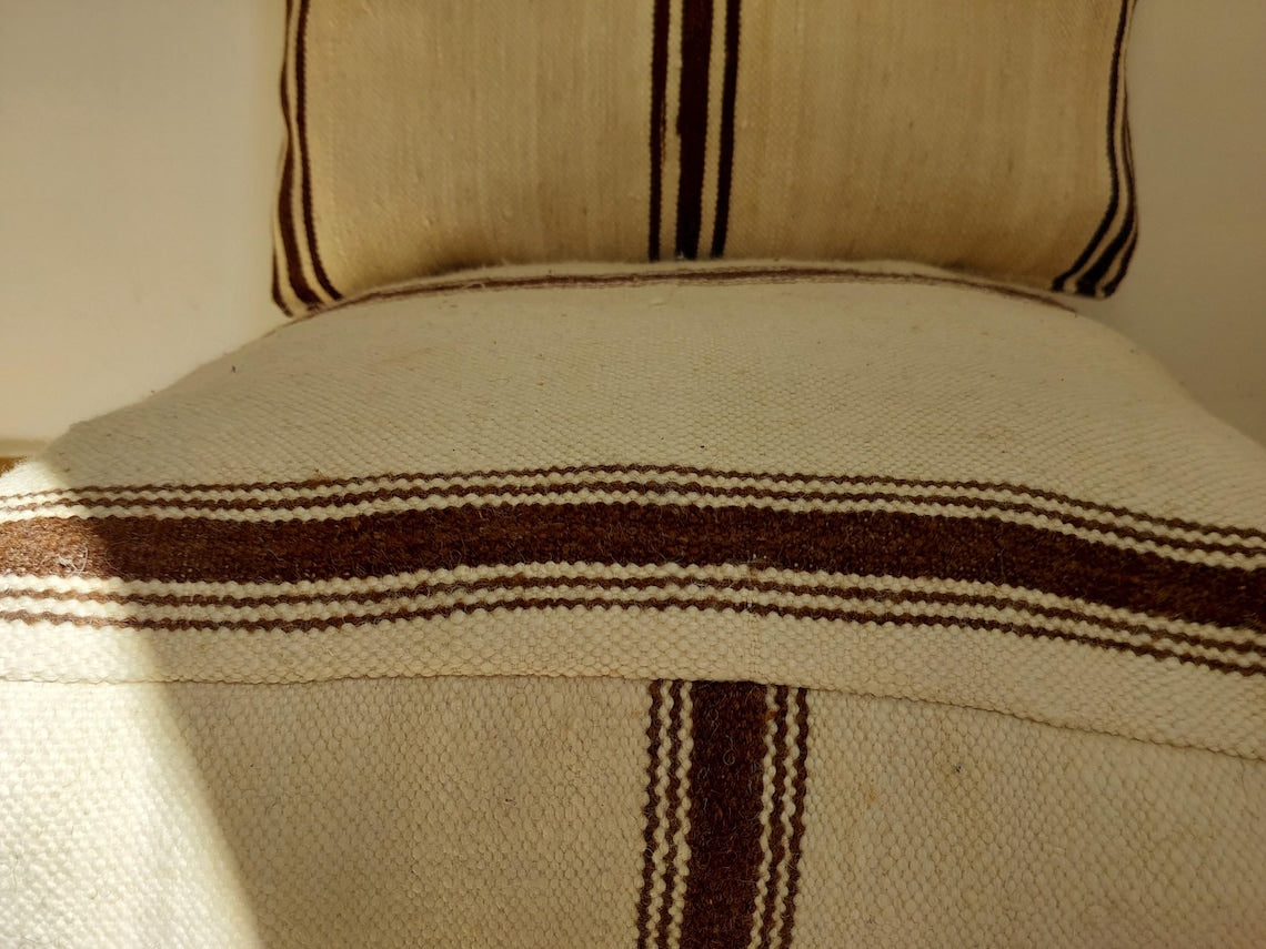 Vintage Berber Wool Moroccan Pouf Set With Pillow - Handmade Flatweave Ottoman Floor Cushions MoroccanBazzArts