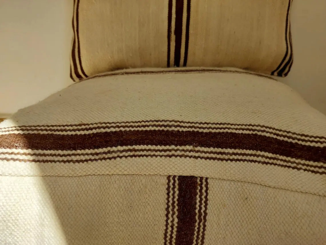 Vintage Berber Wool Moroccan Pouf Set With Pillow - Handmade Flatweave Ottoman Floor Cushions MoroccanBazzArts