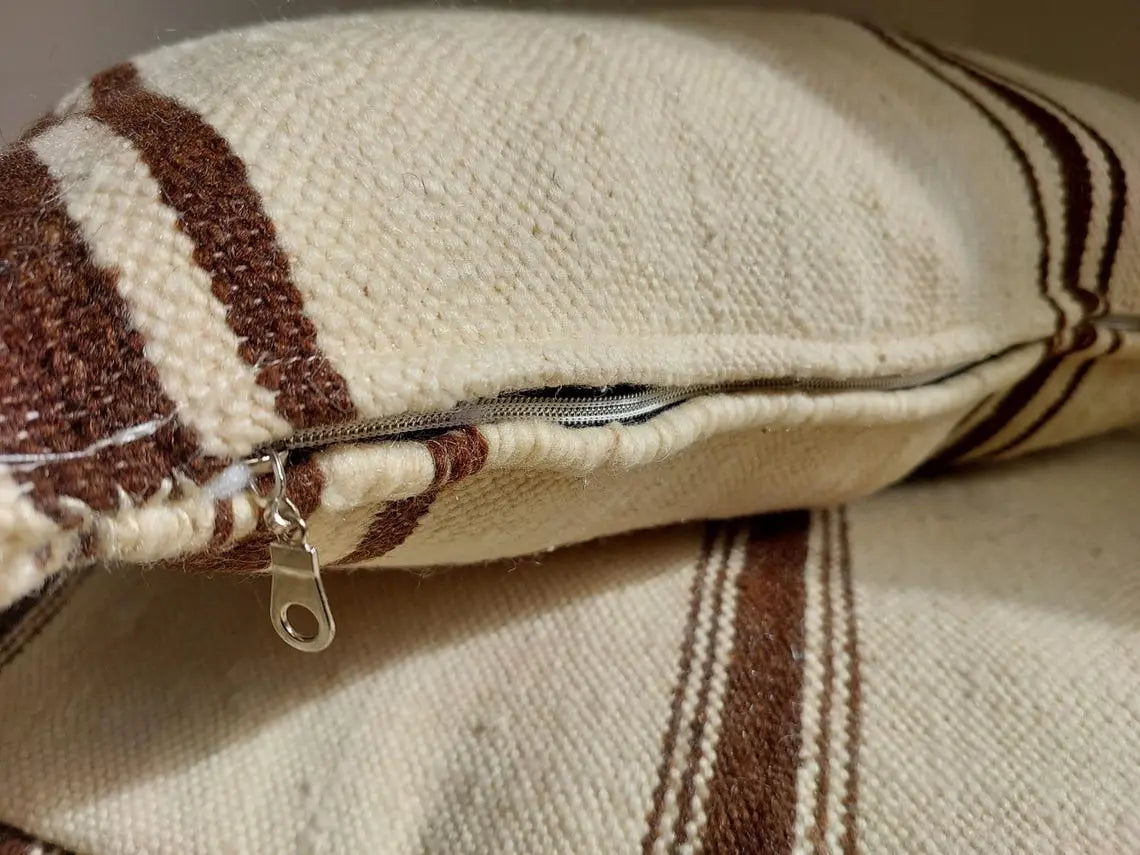 Vintage Berber Wool Moroccan Pouf Set With Pillow - Handmade Flatweave Ottoman Floor Cushions MoroccanBazzArts