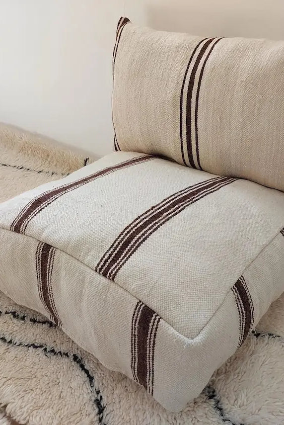 Handmade Moroccan Pouf Set: Vintage Berber Wool Flatweave Ottoman & Pillow, Bohemian Home Decor MoroccanBazzArts