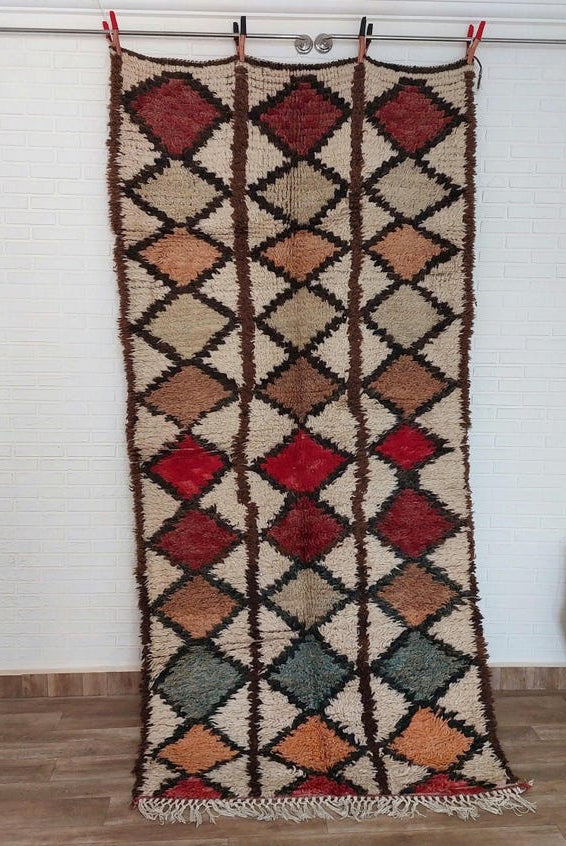 Vintage Moroccan Berber Azilal Rug - Colorful Handmade Wool Carpet With Natural Dyes (4.2x8.8 Ft) MoroccanBazzArts