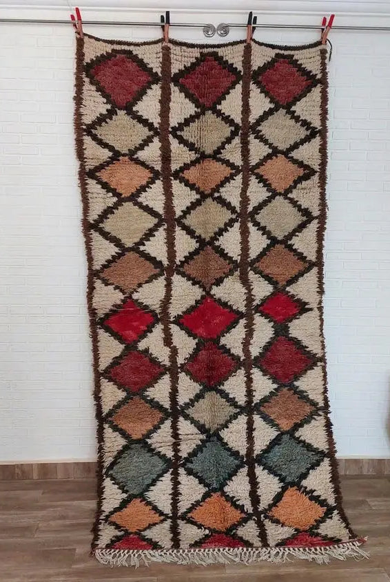 Vintage Moroccan Berber Azilal Rug - Colorful Handmade Wool Carpet With Natural Dyes (4.2x8.8 Ft) MoroccanBazzArts