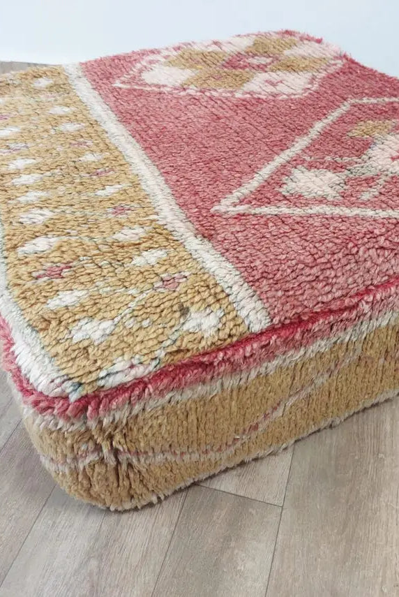 Handmade Moroccan Berber Wool Pouf: Colorful Vintage Floor Cushion Ottoman For Bohemian Home Decor MoroccanBazzArts