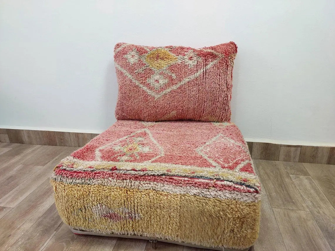 Boujaad Pillow, Made From Vintage Rug, Unique Berber Wool Cushion With Tribal Patterns MoroccanBazzArts