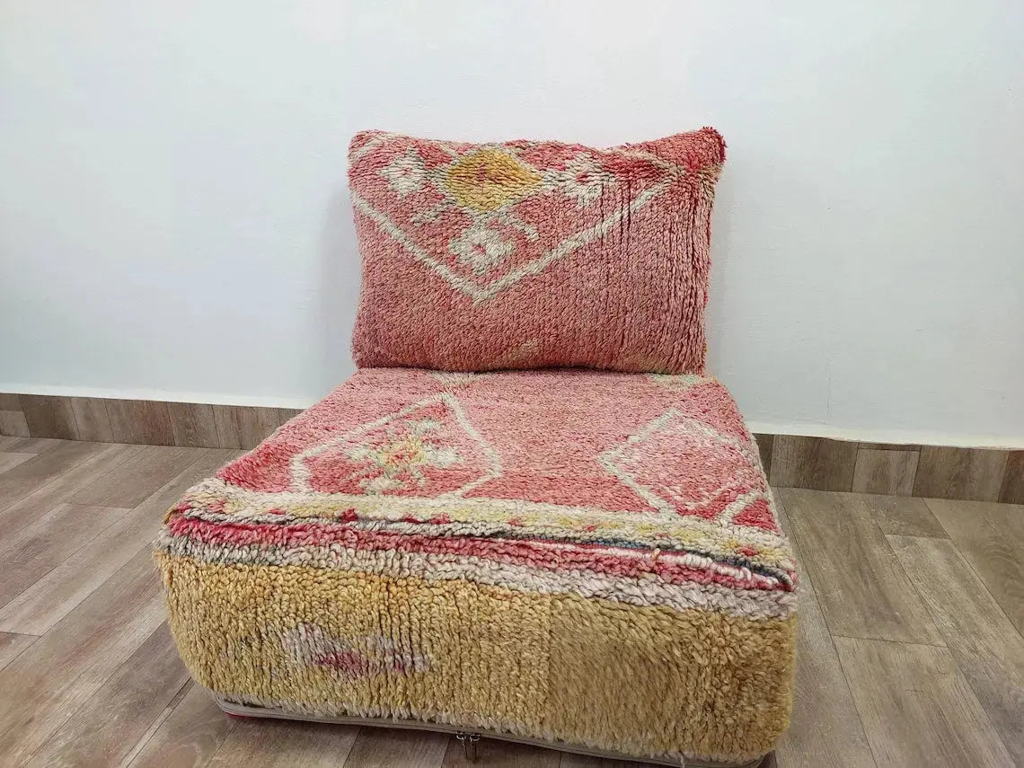 Boujaad Pillow, Made From Vintage Rug, Unique Berber Wool Cushion With Tribal Patterns MoroccanBazzArts