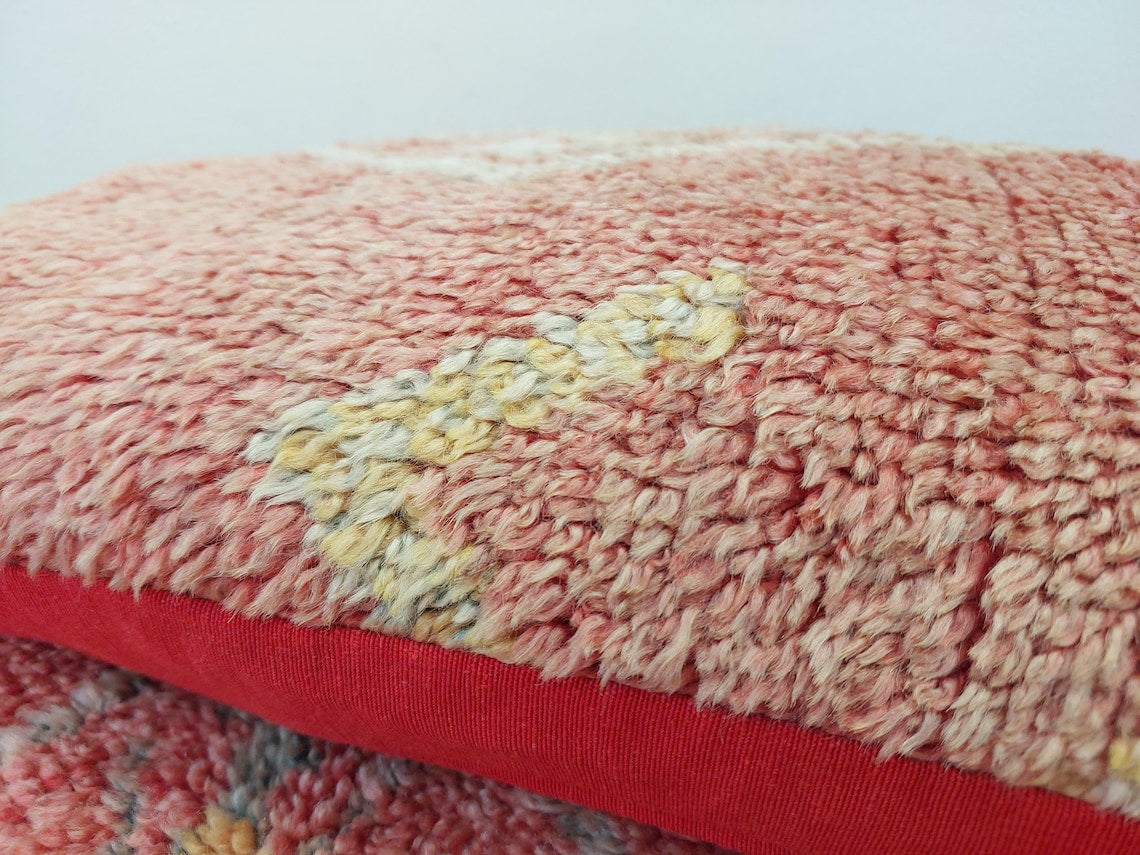 Boujaad Pillow, Made From Vintage Rug, Unique Berber Wool Cushion With Tribal Patterns MoroccanBazzArts