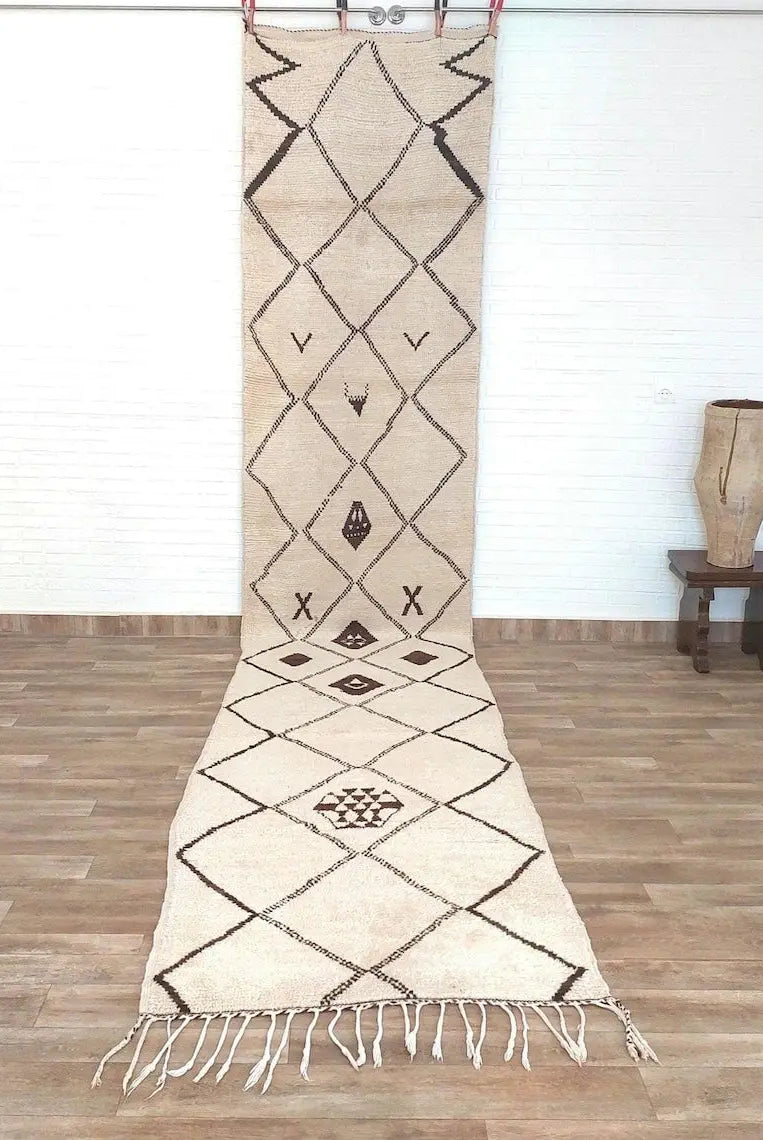 Rare Vintage Moroccan Azilal Runner: 1970s Berber Handwoven Wool Rug for Hallway or Living Room MoroccanBazzArts