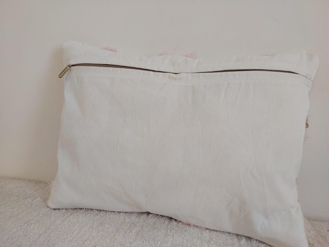 Handmade Moroccan Pouf Set With Pillow - Vintage Berber Pink Wedding Blanket Flatweave Wool Ottoman MoroccanBazzArts