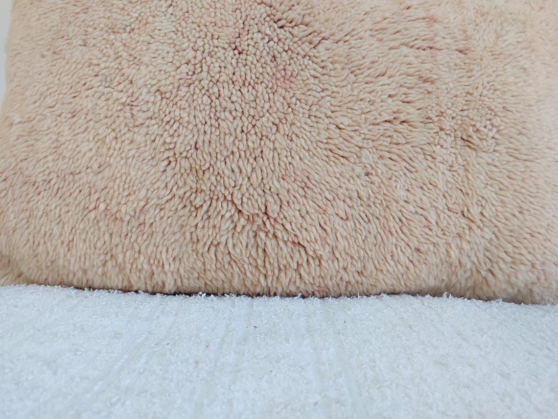 Boujaad Peachy Pillow, Made From Vintage Rug, Unique Berber Cushion With Soft Wool MoroccanBazzArts