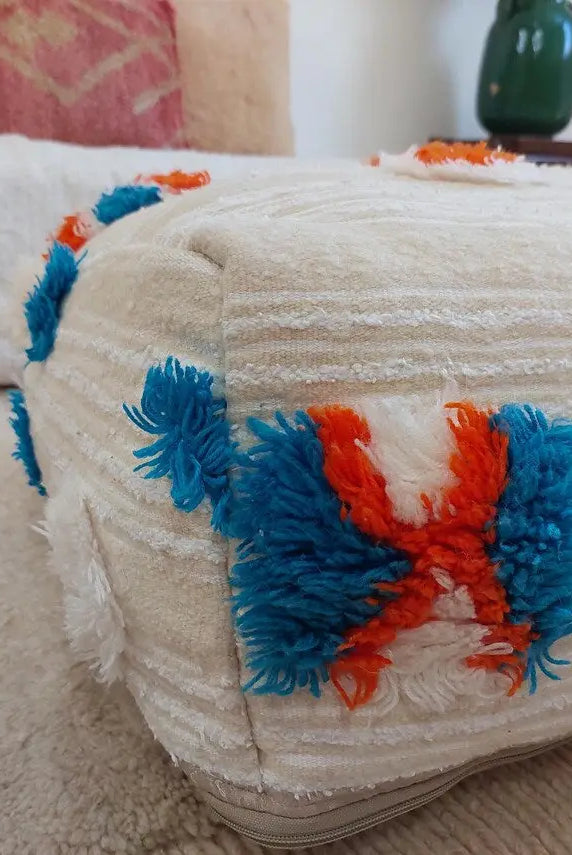Handmade Moroccan Berber Blanket Pouf: Boho Chic Floor Ottoman, Unique Ethnic Home Decor, 70x60x20cm MoroccanBazzArts