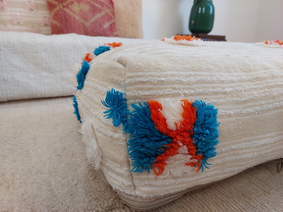 Handmade Moroccan Berber Blanket Pouf: Boho Chic Floor Ottoman, Unique Ethnic Home Decor, 70x60x20cm MoroccanBazzArts