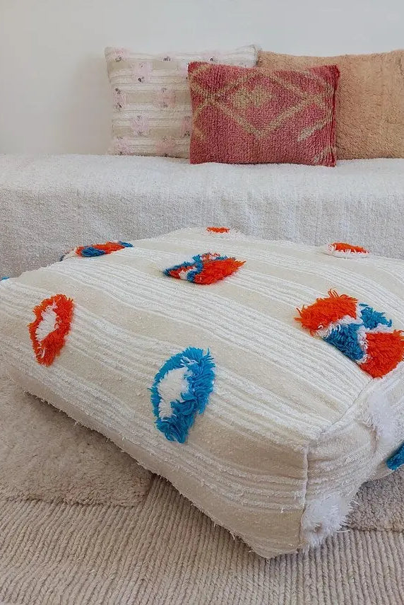 Handmade Moroccan Berber Blanket Pouf: Boho Chic Floor Ottoman, Unique Ethnic Home Decor, 70x60x20cm MoroccanBazzArts