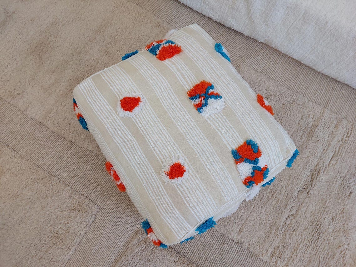 Handmade Moroccan Berber Blanket Pouf: Boho Chic Floor Ottoman, Unique Ethnic Home Decor, 70x60x20cm MoroccanBazzArts