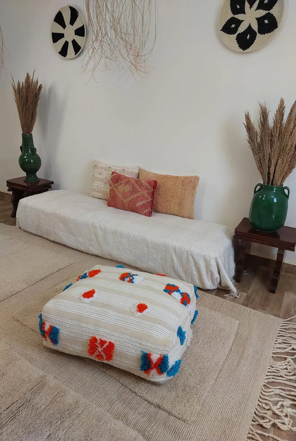 Handmade Moroccan Berber Blanket Pouf: Boho Chic Floor Ottoman, Unique Ethnic Home Decor, 70x60x20cm MoroccanBazzArts