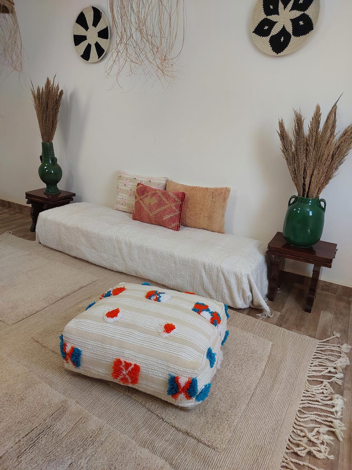 Handmade Moroccan Berber Blanket Pouf: Boho Chic Floor Ottoman, Unique Ethnic Home Decor, 70x60x20cm MoroccanBazzArts