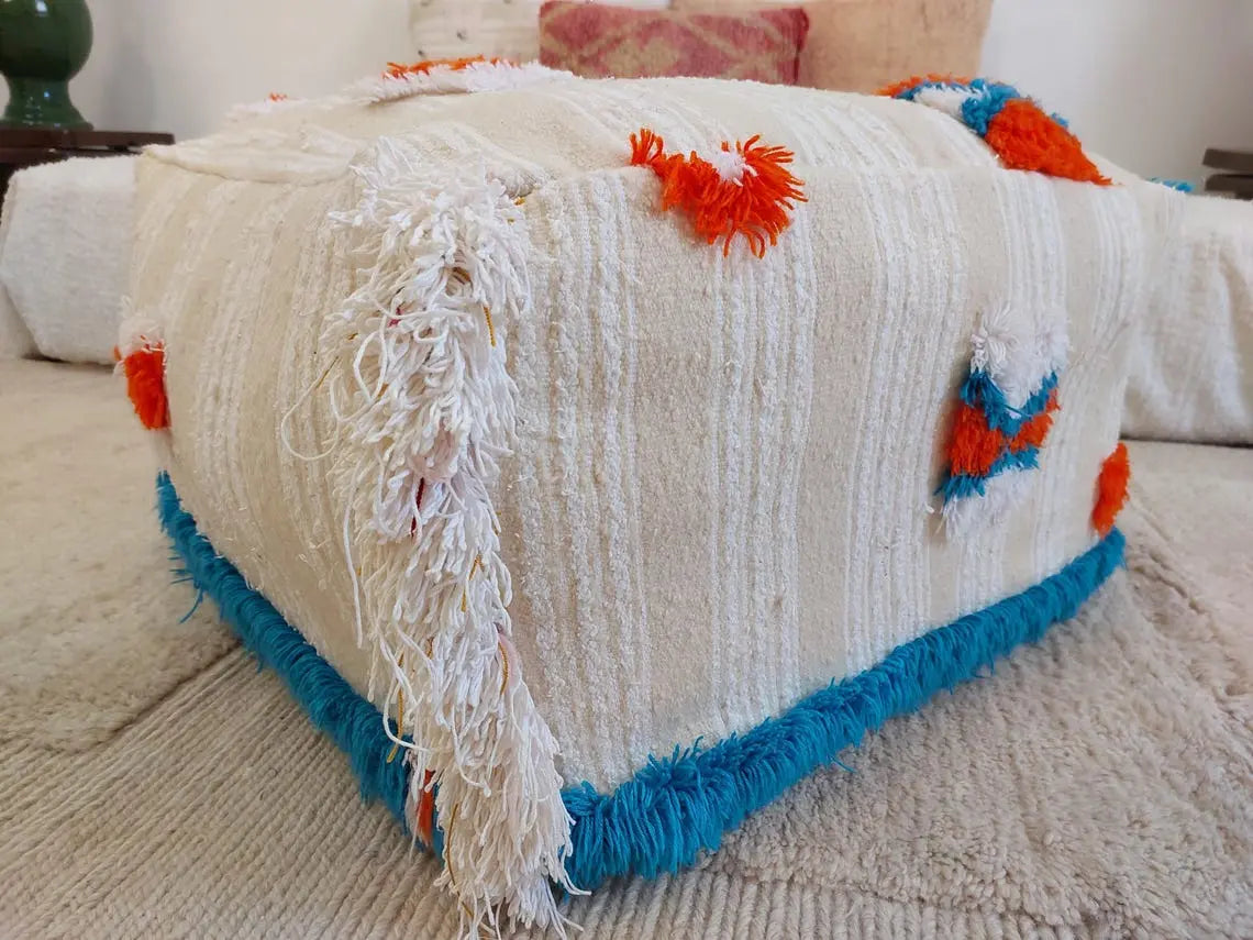 Handmade Moroccan Berber Pouf Ottoman - Bohemian Floor Cushion - Ethnic Home Decor - 60x60x33cm MoroccanBazzArts