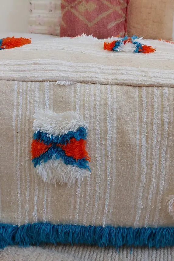 Handmade Moroccan Berber Pouf Ottoman - Bohemian Floor Cushion - Ethnic Home Decor - 60x60x33cm MoroccanBazzArts