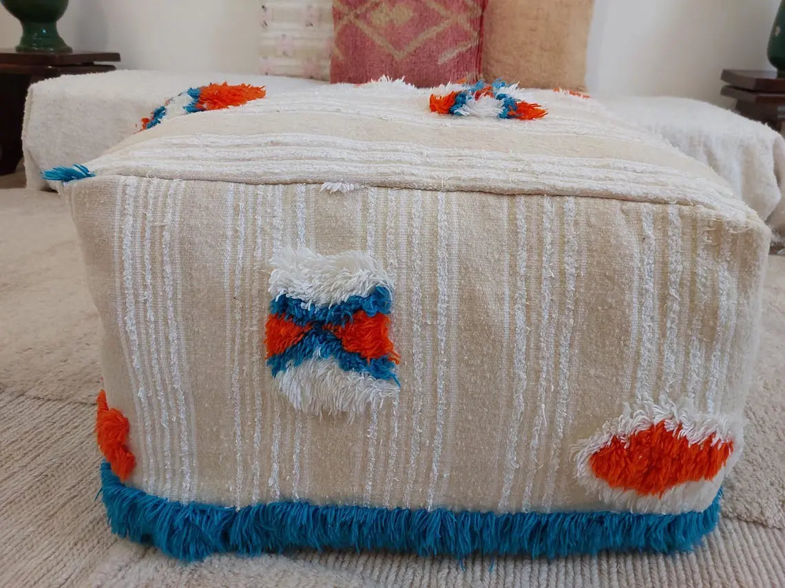 Handmade Moroccan Berber Pouf Ottoman - Bohemian Floor Cushion - Ethnic Home Decor - 60x60x33cm MoroccanBazzArts