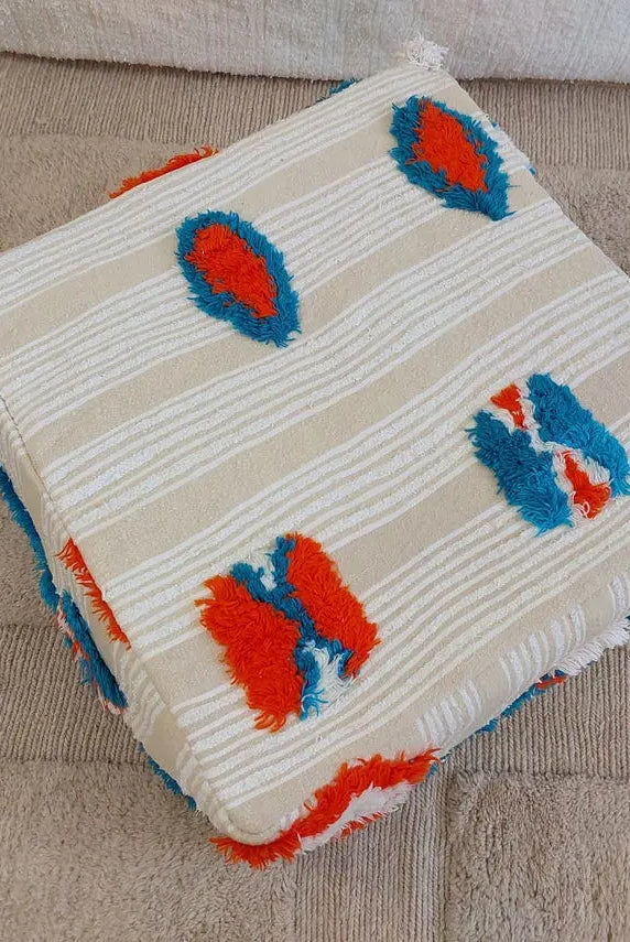 Authentic Moroccan Floor Pouf: Handmade Berber Blanket Ottoman For Boho Chic Home Decor (60x60x33cm) MoroccanBazzArts