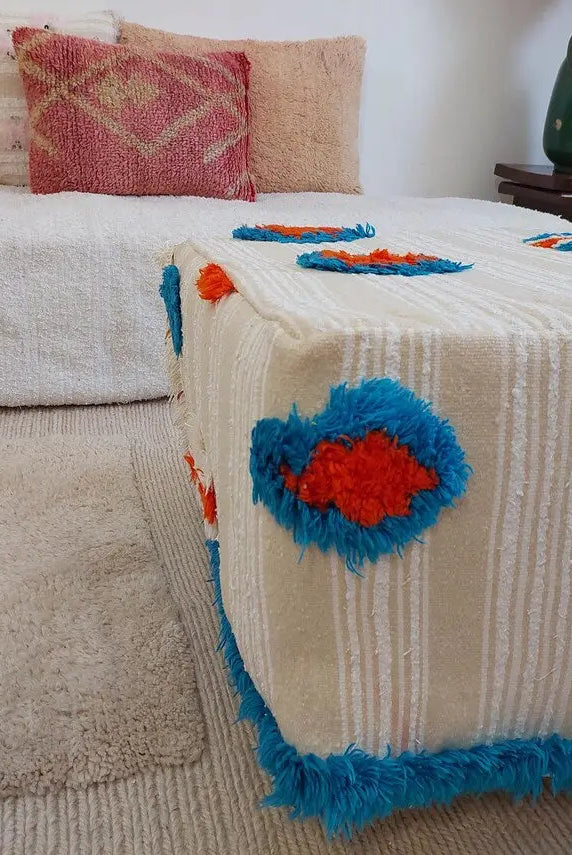 Authentic Moroccan Floor Pouf: Handmade Berber Blanket Ottoman For Boho Chic Home Decor (60x60x33cm) MoroccanBazzArts