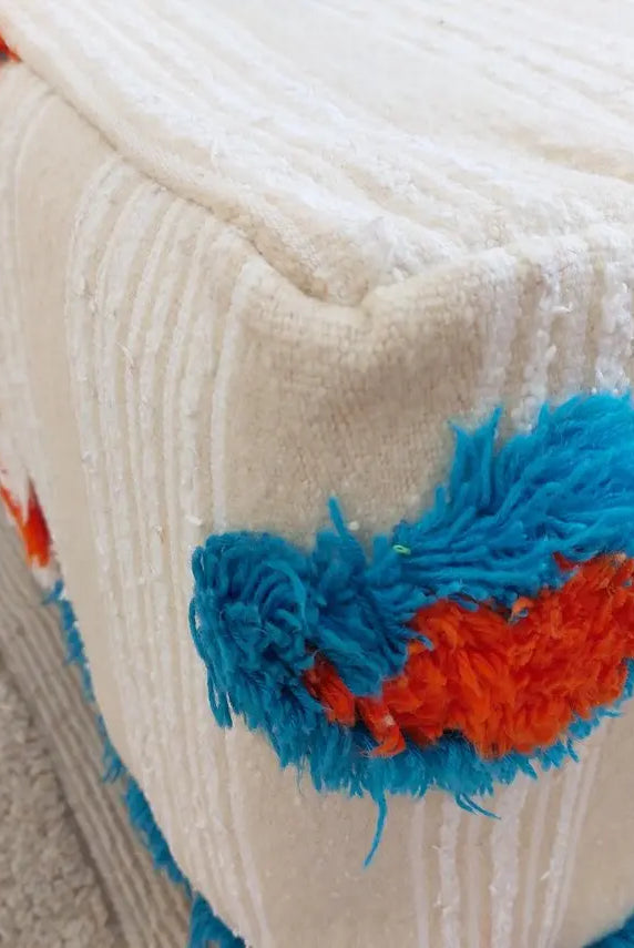 Authentic Moroccan Floor Pouf: Handmade Berber Blanket Ottoman For Boho Chic Home Decor (60x60x33cm) MoroccanBazzArts