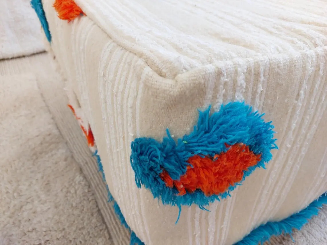 Authentic Moroccan Floor Pouf: Handmade Berber Blanket Ottoman For Boho Chic Home Decor (60x60x33cm) MoroccanBazzArts