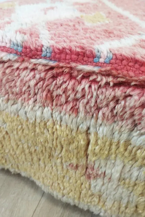 Handmade Moroccan Berber Wool Pouf: Colorful Vintage Floor Cushion Ottoman For Bohemian Home Decor MoroccanBazzArts