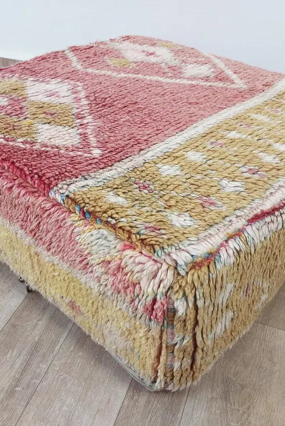 Handmade Moroccan Berber Wool Pouf: Colorful Vintage Floor Cushion Ottoman For Bohemian Home Decor MoroccanBazzArts