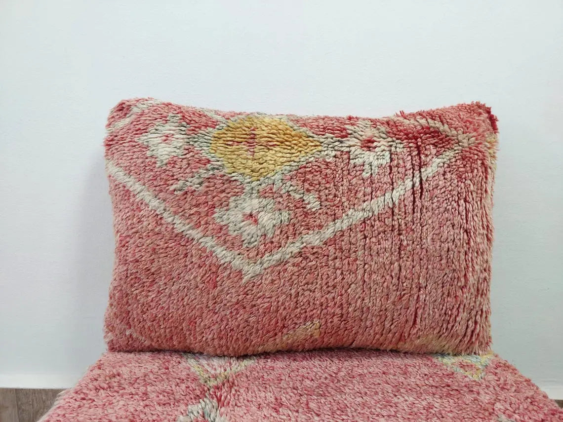 Boujaad Pillow, Made From Vintage Rug, Unique Berber Wool Cushion With Tribal Patterns MoroccanBazzArts
