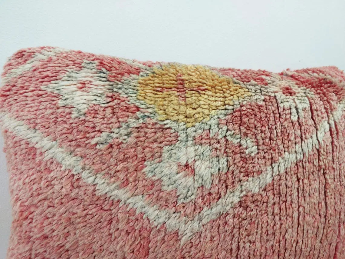 Boujaad Pillow, Made From Vintage Rug, Unique Berber Wool Cushion With Tribal Patterns MoroccanBazzArts