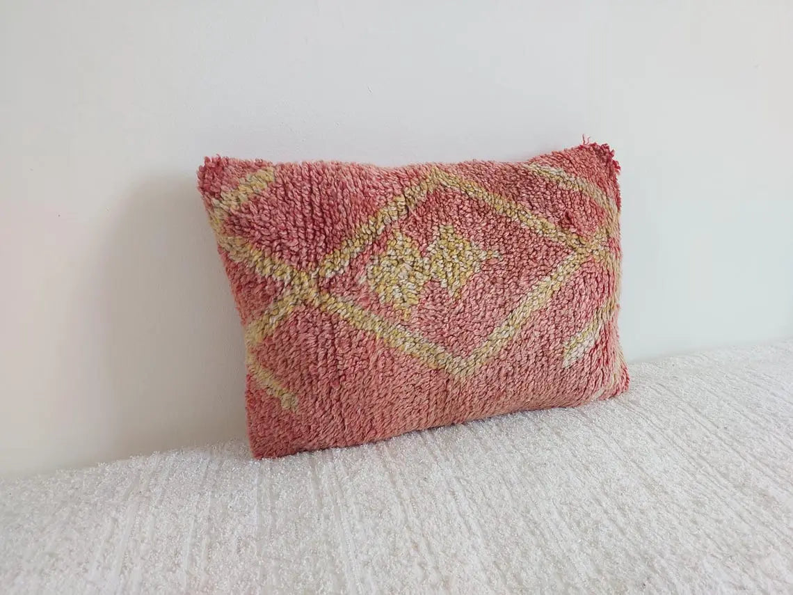 Boujaad Pillow, Made From Vintage Rug, Unique Berber Wool Cushion With Tribal Patterns MoroccanBazzArts