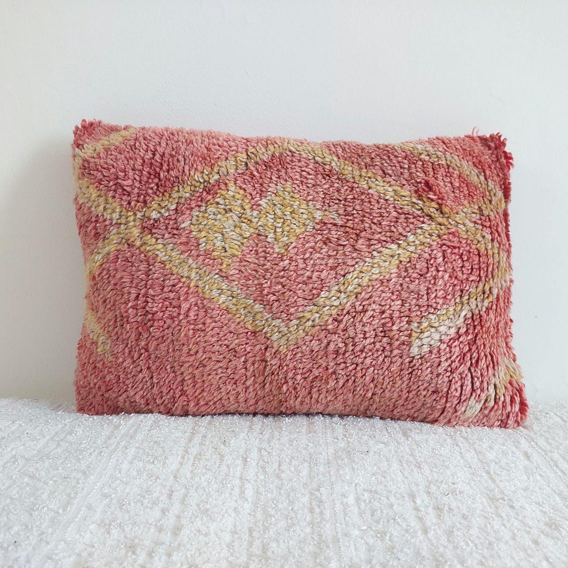 Boujaad Pillow, Made From Vintage Rug, Unique Berber Wool Cushion With Tribal Patterns MoroccanBazzArts