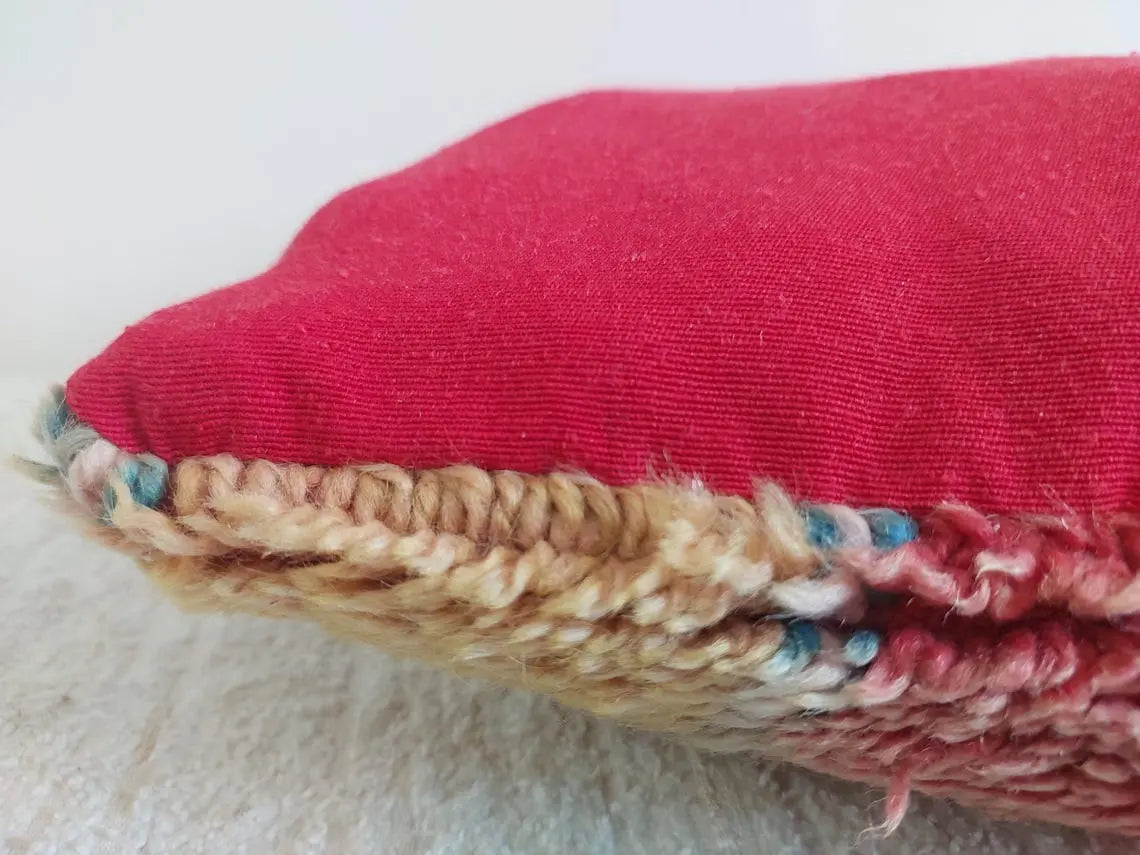 Boujaad Pillow, Made From Vintage Rug, Unique Berber Wool Cushion With Tribal Patterns MoroccanBazzArts