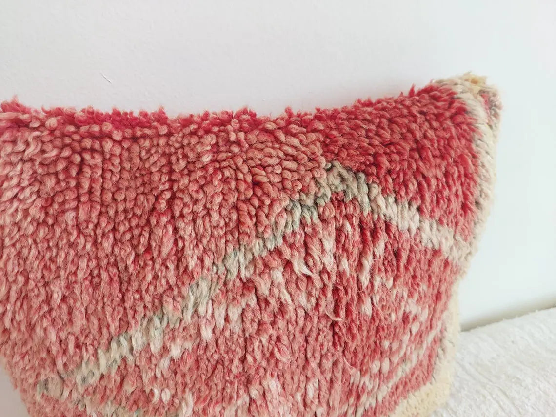Boujaad Pillow, Made From Vintage Rug, Unique Berber Wool Cushion With Tribal Patterns MoroccanBazzArts