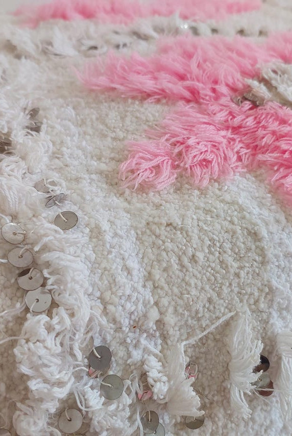 Moroccan Handira Wedding Blanket - Pink Berber Wool Throw - La Vie en Rose Handcrafted Gift MoroccanBazzArts